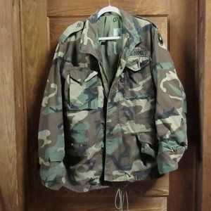 Vintage Camo Army Military Cold Weather Field Jacket Med L w/9th Infantry Patch